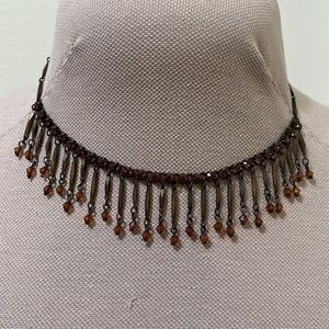 Copper Color Rhinestone Choker Necklace, Autumnal